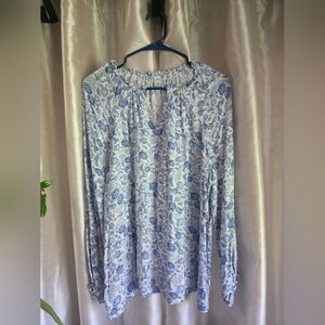 Old Navy White and Blue Floral Peasant Blouse